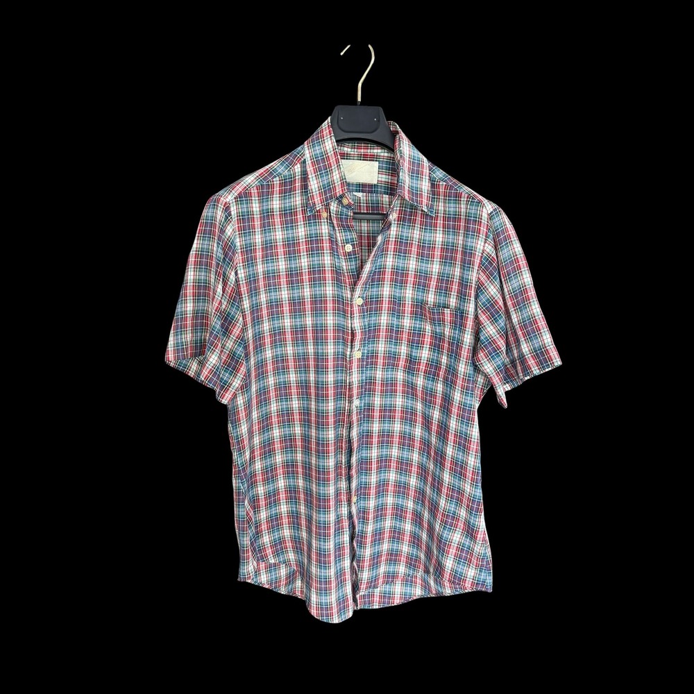 Vintage 60's Sears Perma-Prest Plaid Short Sleeve Button Down Shirt‎ 15.5 M